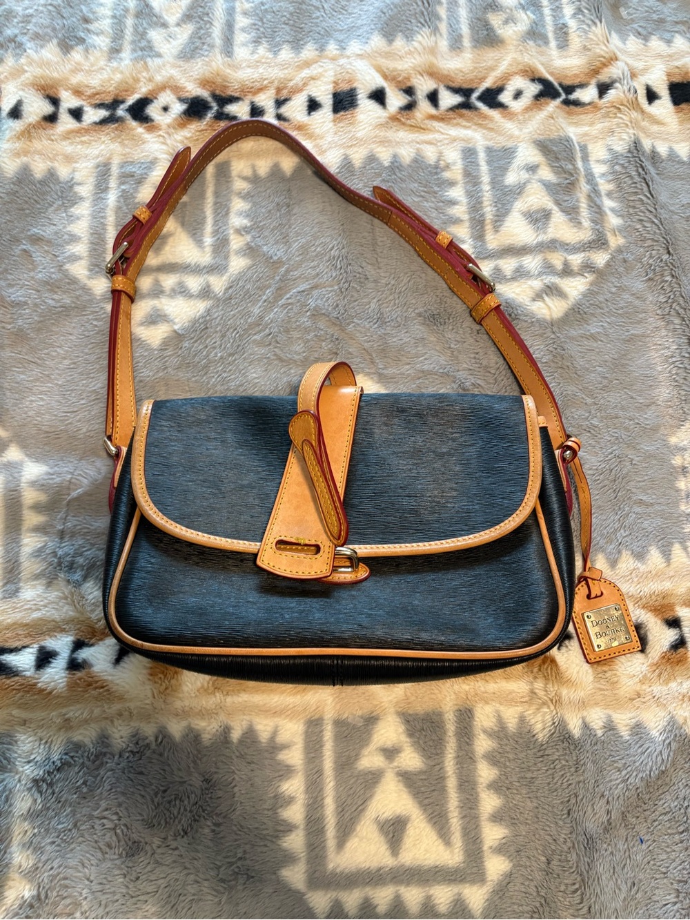Dooney & Bourke Black Shoulder Bag with Tan Leather Trim